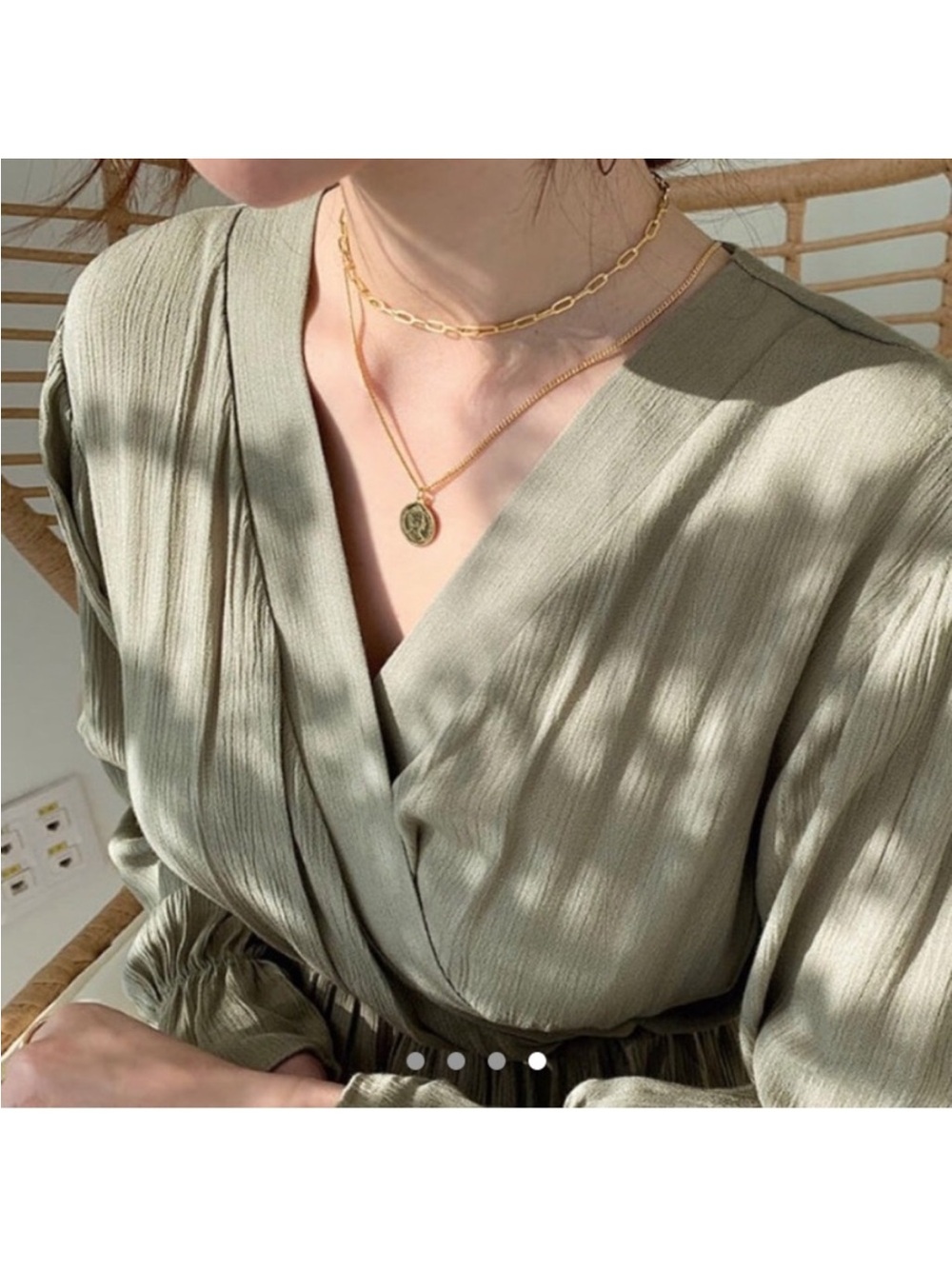 Light Olive Green V-Neck Wrap Blouse